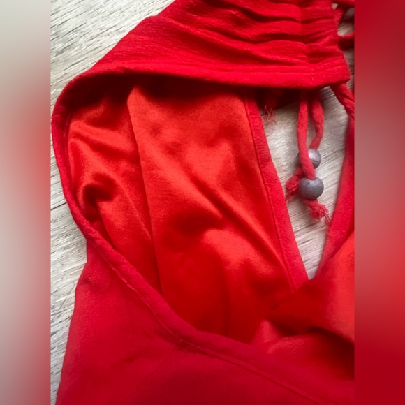 Red Boho Dress with Tassels Open Back Aztec Waistband - Picture 6 of 13